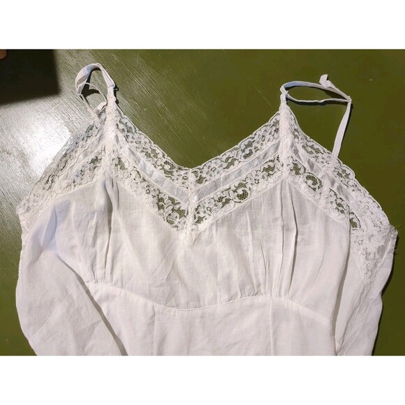 Vintage 40s 50s Pieced White Emb Cotton Blend Fabric Lace Full Slip Dress B36 - Picture 3 of 7